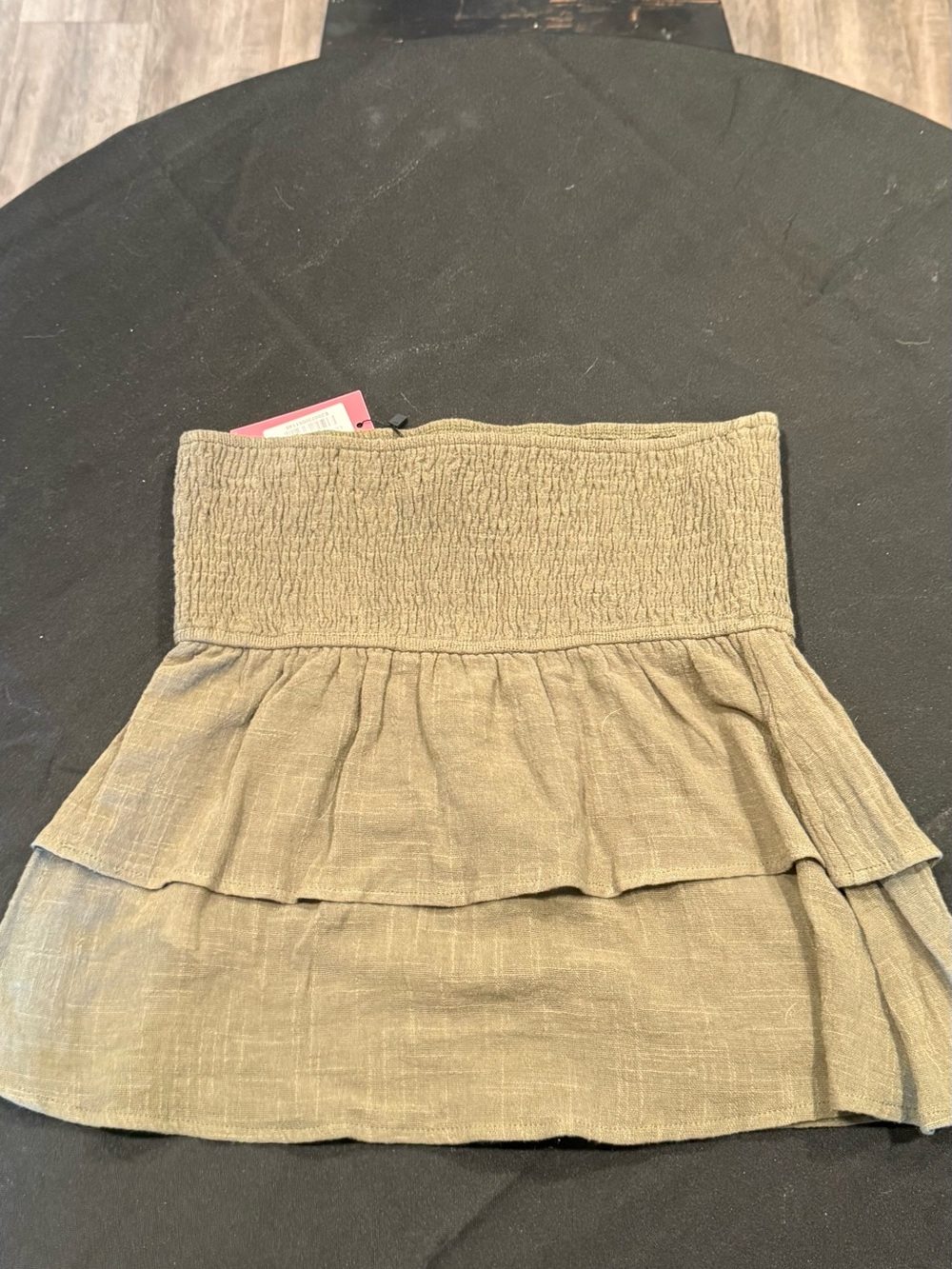 Edikted Olive Smocked Waist Tiered Skirt